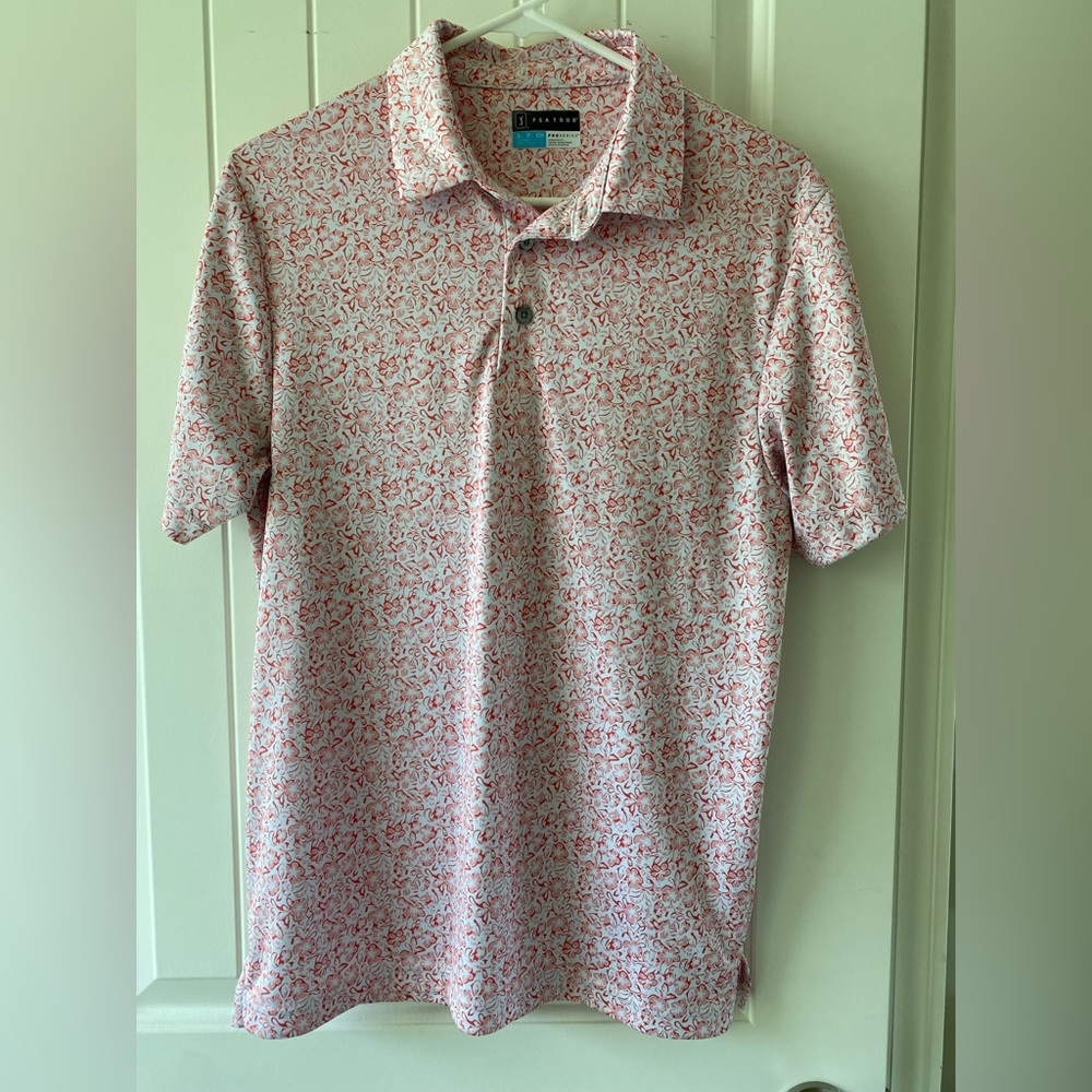 PGA Tour Red and White Patterned Polo Shirt